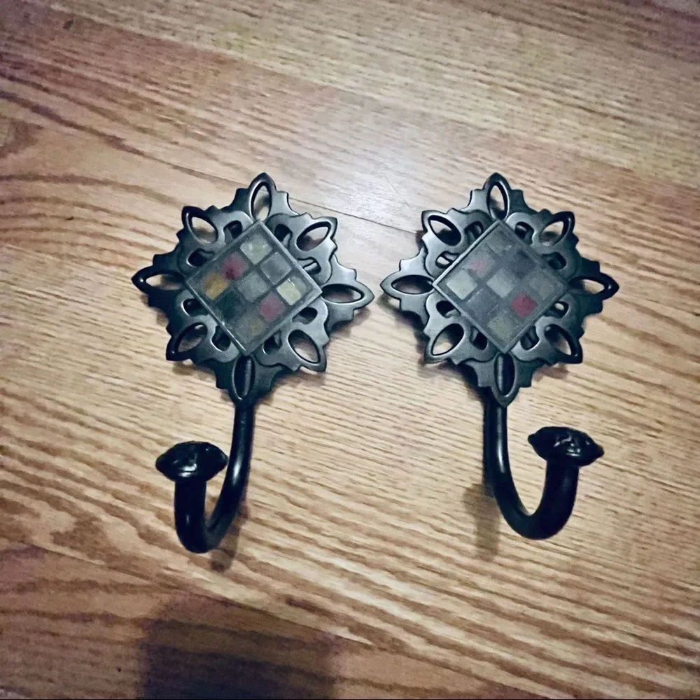 Urban Outfitters Silver With Multicolor Stones 2 Wall Hooks 7x5